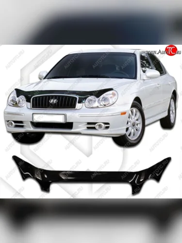 Дефлектор капота CA-Plastic (Classic черный) Hyundai Sonata EF рестайлинг ТагАЗ (2001-2013)