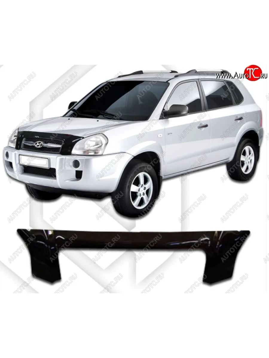 Дефлектор капота CA-Plastic Hyundai Tucson JM (2004-2010) (Classic черный, Без надписи)  в Самаре Самарской области