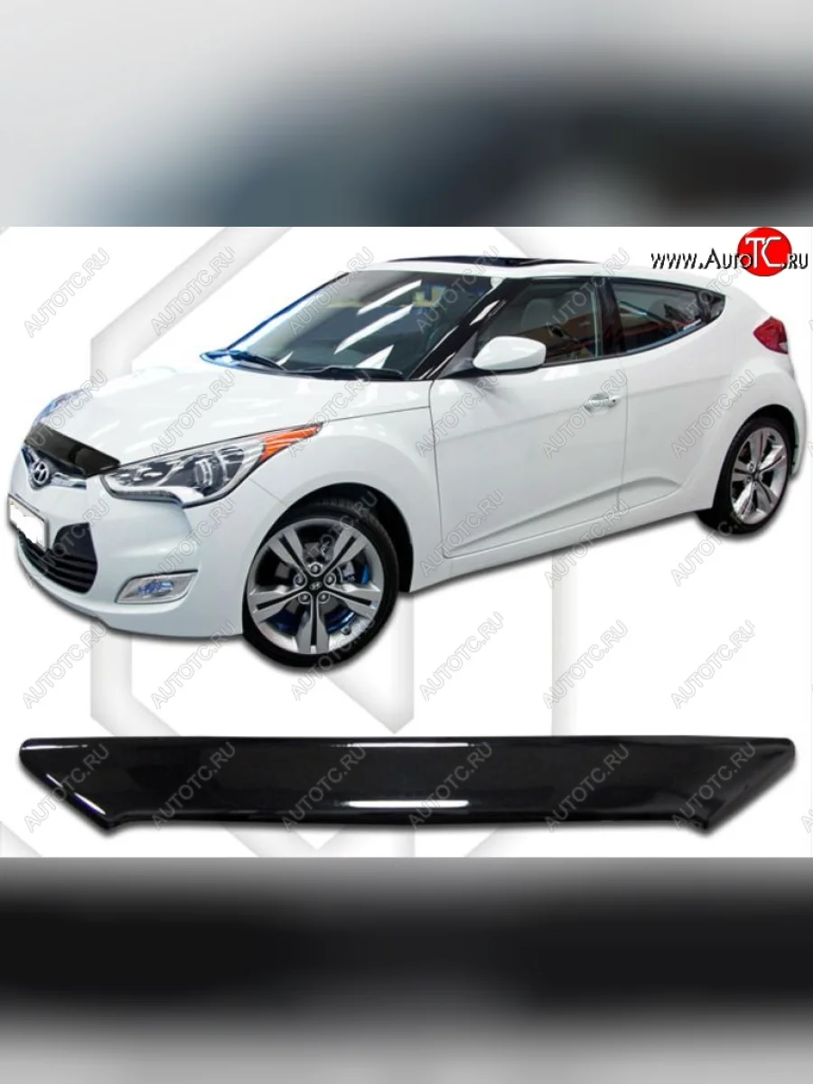 Дефлектор капота CA-Plastic Hyundai Veloster FS дорестайлинг (2011-2014) (Classic черный, Без надписи)  в Керчи Республика Крым