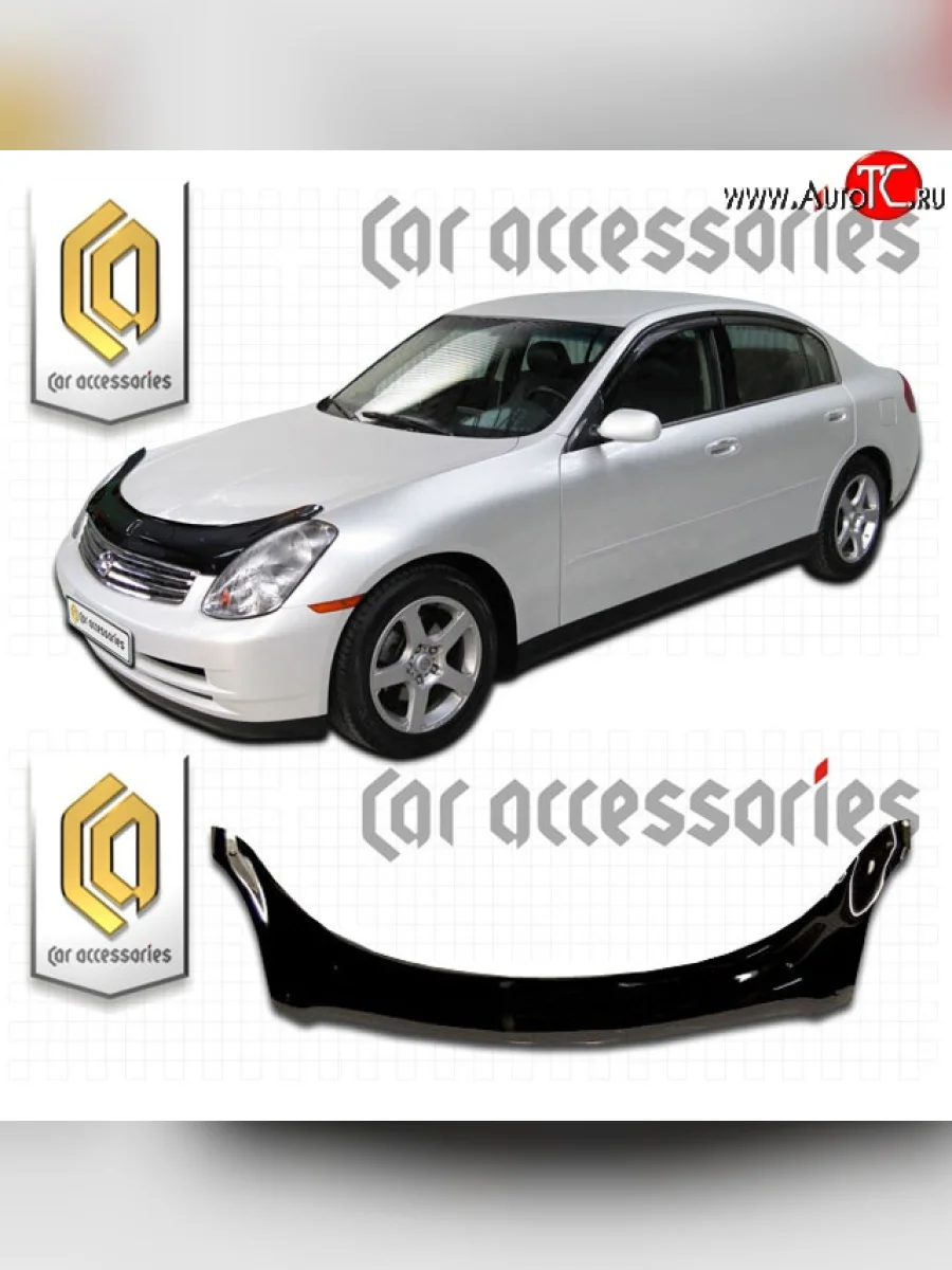Дефлектор капота CA Plastic INFINITI G35 V35 седан (2002-2007) (Classic черный, Без надписи)  в Керчи Республика Крым