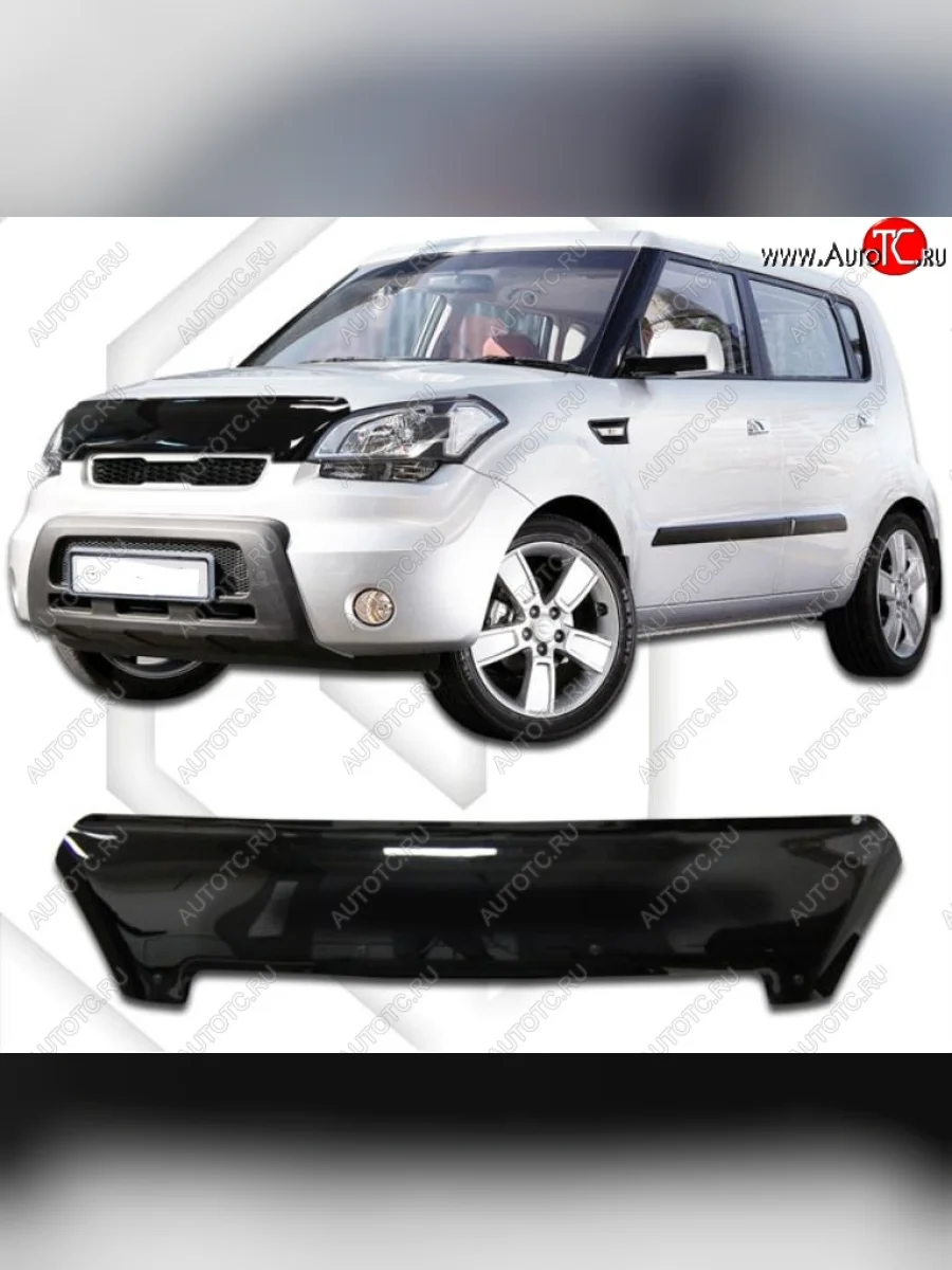 Дефлектор капота CA-Plastic KIA Soul AM дорестайлинг (2008-2011) (Classic черный, Без надписи)  в Самаре Самарской области