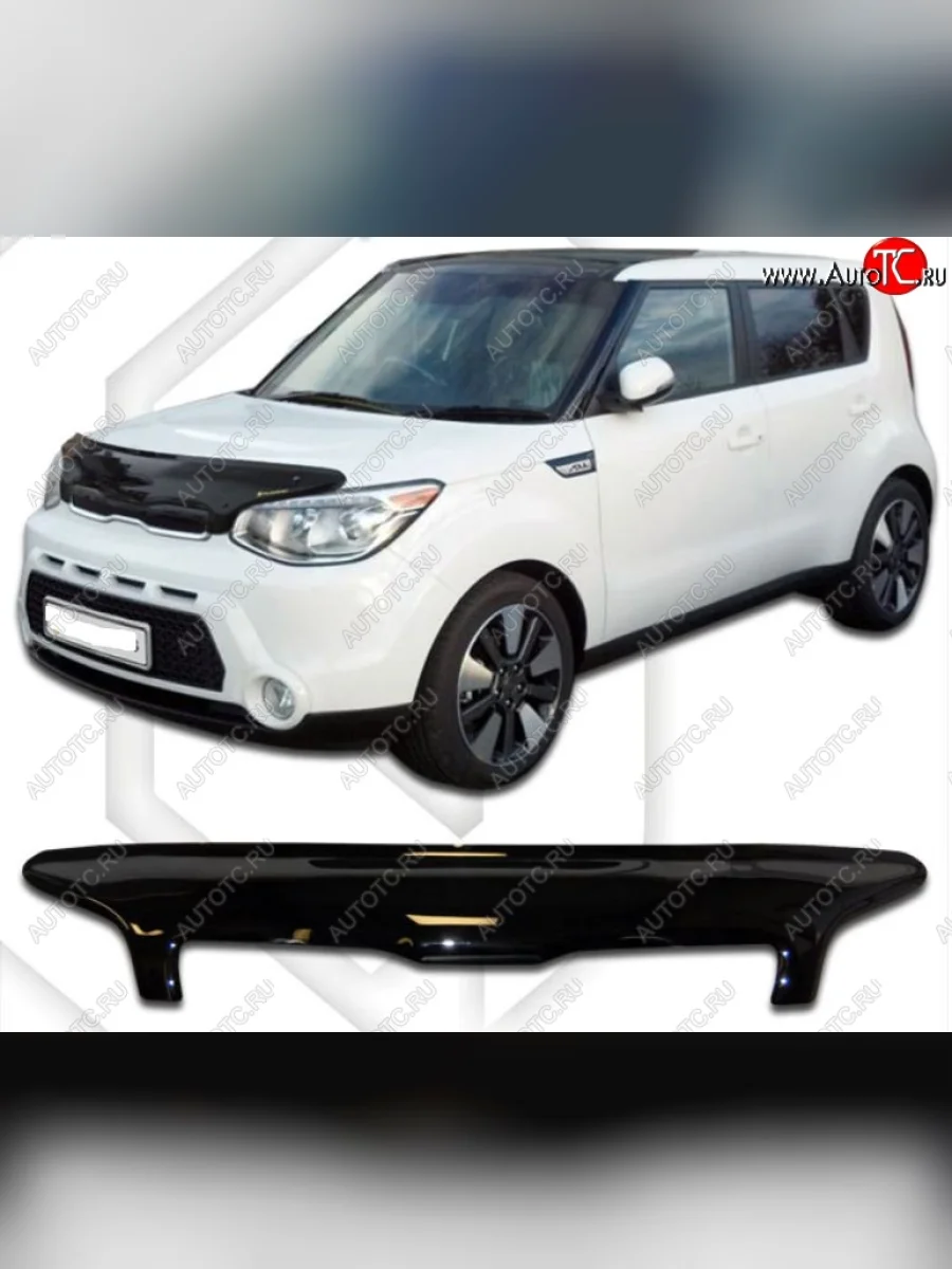 Дефлектор капота CA-Plastic KIA Soul PS дорестайлинг (2014-2016) (Classic черный, Без надписи)  в Самаре Самарской области