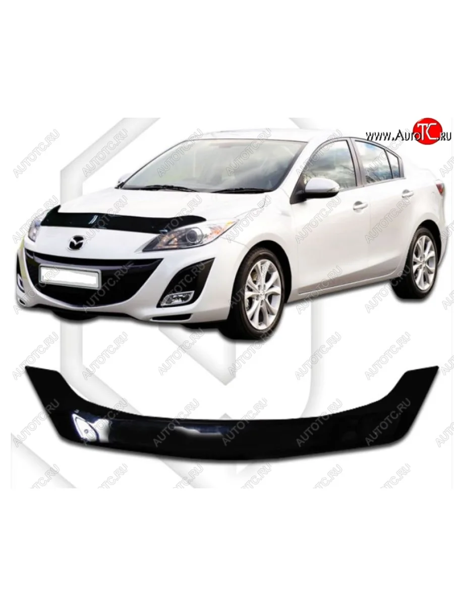 Дефлектор капота CA-Plastic Mazda 3/Axela BL дорестайлинг седан (2009-2011) (Classic черный, Без надписи)  в Керчи Республика Крым