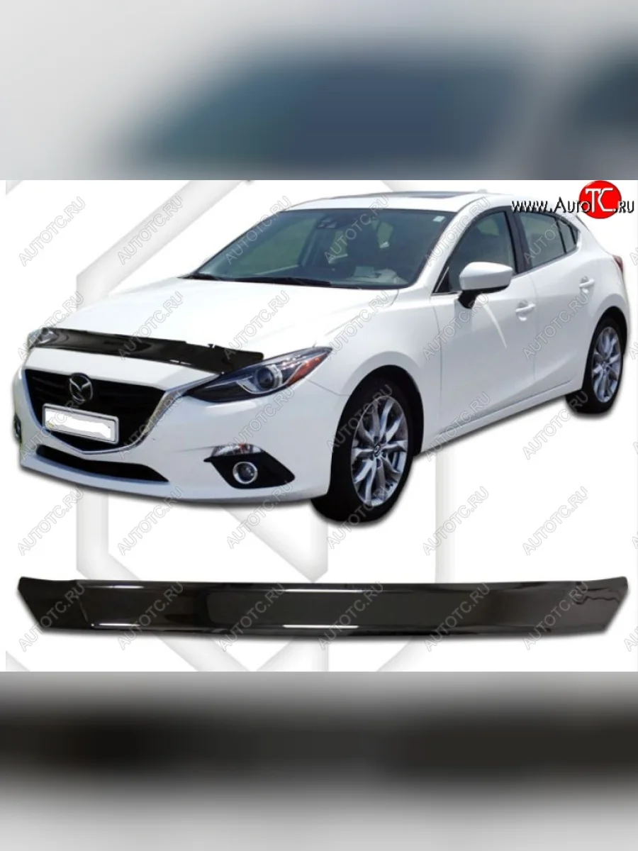 Дефлектор капота CA-Plastic Mazda 3/Axela BM дорестайлинг седан (2013-2016) (Classic черный, Без надписи)  в Керчи Республика Крым