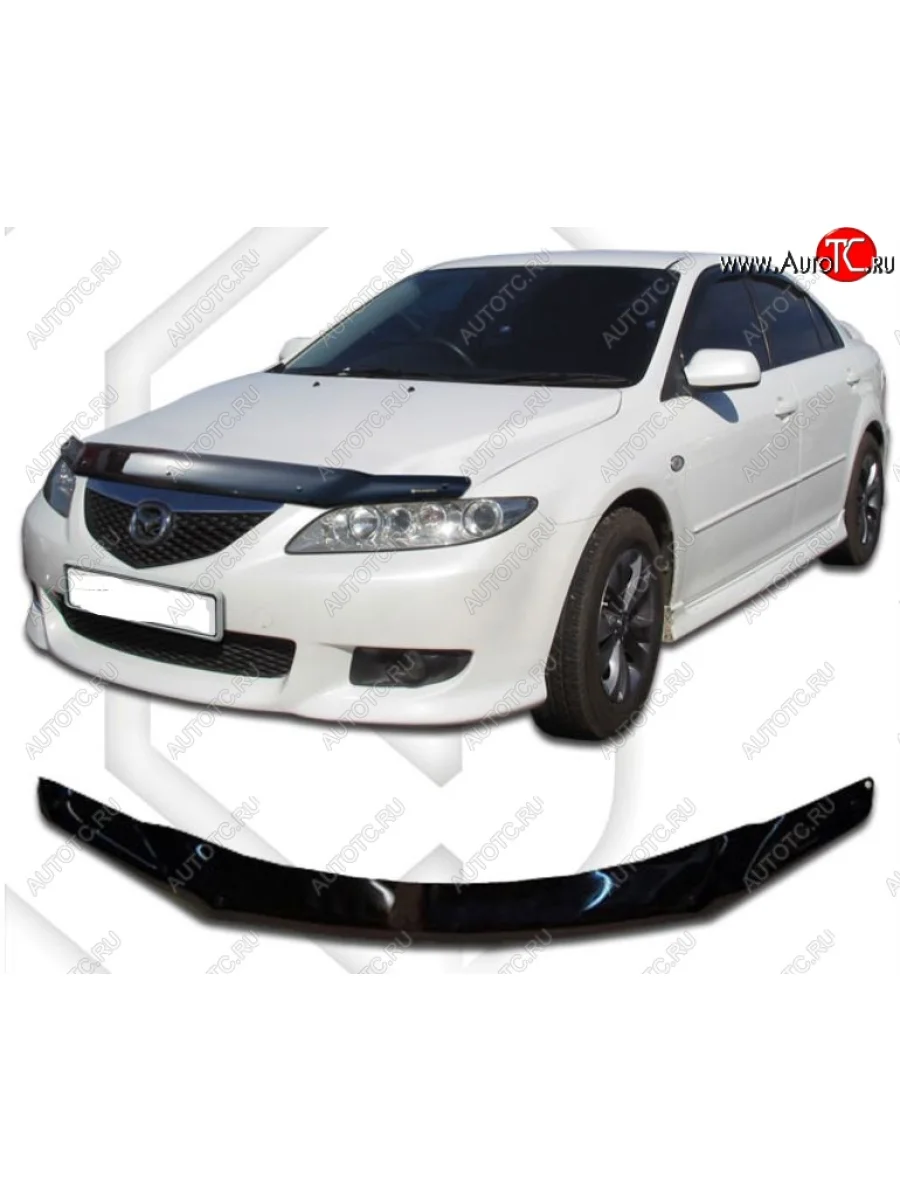 Дефлектор капота CA-Plastic Mazda 6 GG седан дорестайлинг (2002-2005) (Classic черный, Без надписи)  в Перми Пермском крае