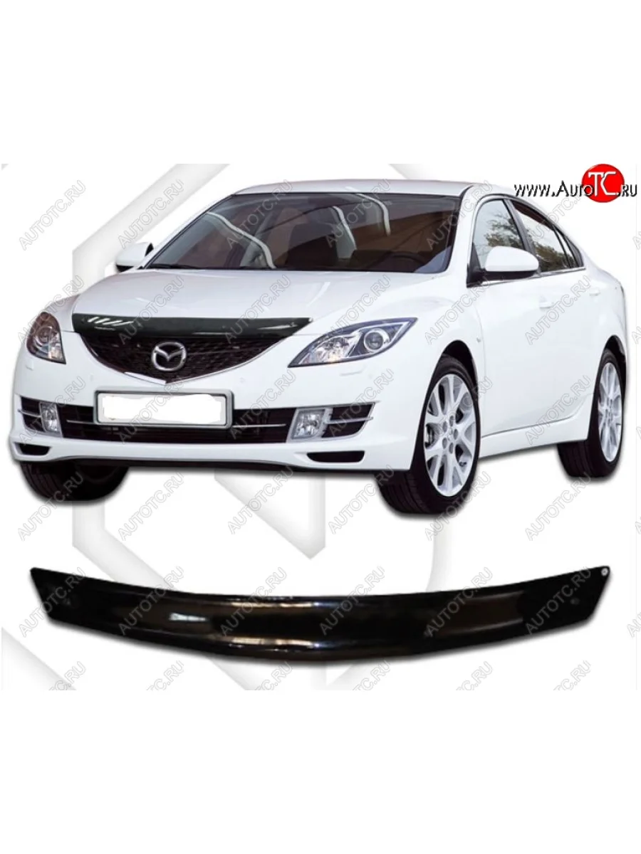 Дефлектор капота CA-Plastic Mazda 6 GH рестайлинг универсал (2010-2012) (Classic черный, Без надписи)  с доставкой в г. Керчь
