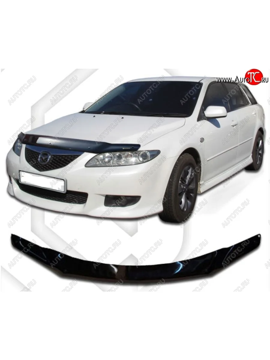 Дефлектор капота CA-Plastic Mazda 6 GG, GY универсал рестайлинг (2005-2008) (Classic черный, Без надписи)  в Керчи Республика Крым