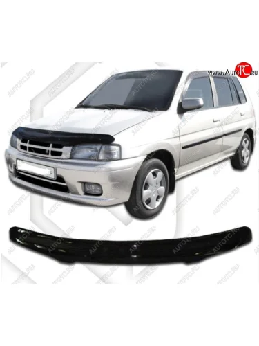 Дефлектор капота CA-Plastic (Classic черный) Mazda Demio 1 DW дорестайлинг (1996-1999)