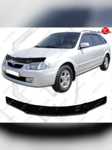 Дефлектор капота CA-Plastic (Classic черный) Mazda 323/Familia седан BJ дорестайлинг (1998-2000)