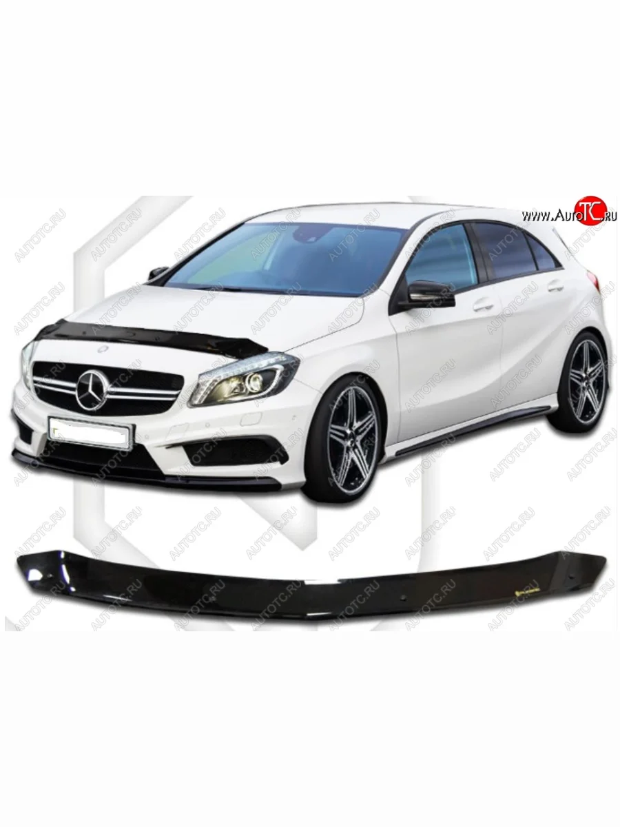 Дефлектор капота CA Plastic Mercedes-Benz A class W176 дорестайлинг, хэтчбэк 5 дв. (2012-2015) (Classic черный, Без надписи)  в Самаре Самарской области