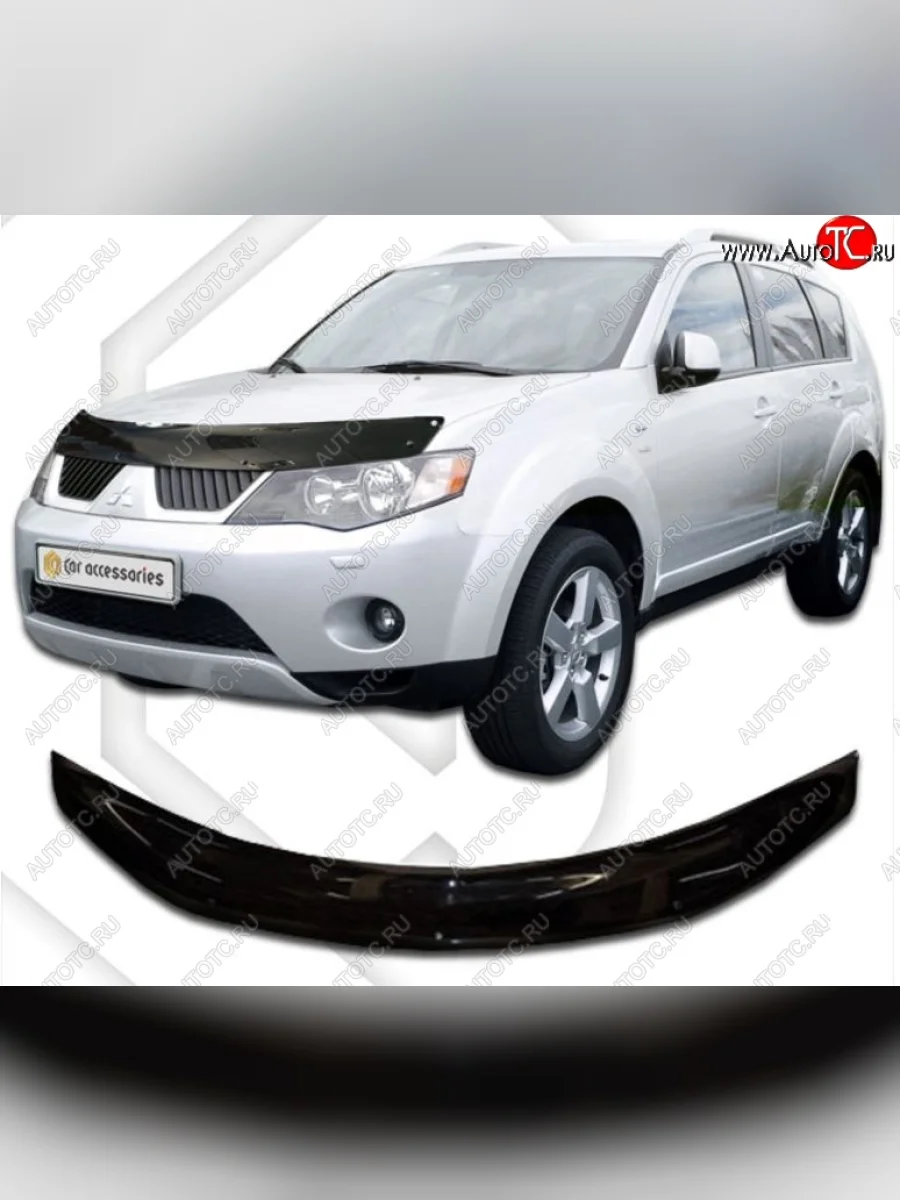Дефлектор капота CA-Plastic Mitsubishi Outlander XL (CW)  дорестайлинг (2005-2009) (Classic черный, Без надписи)  в Керчи Республика Крым