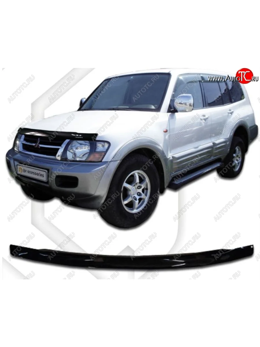 Дефлектор капота CA-Plastic Mitsubishi Pajero 3 V70 дорестайлинг (1999-2003) (Classic черный, Без надписи)  в Самаре Самарской области