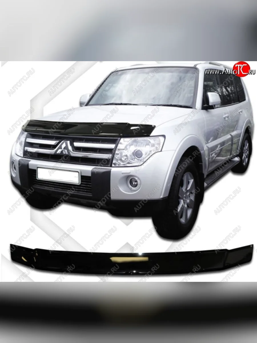 Дефлектор капота CA-Plastic Mitsubishi Pajero 4 V90 дорестайлинг (2006-2011) (серия Classic черный, Без надписи)  в Керчи Республика Крым