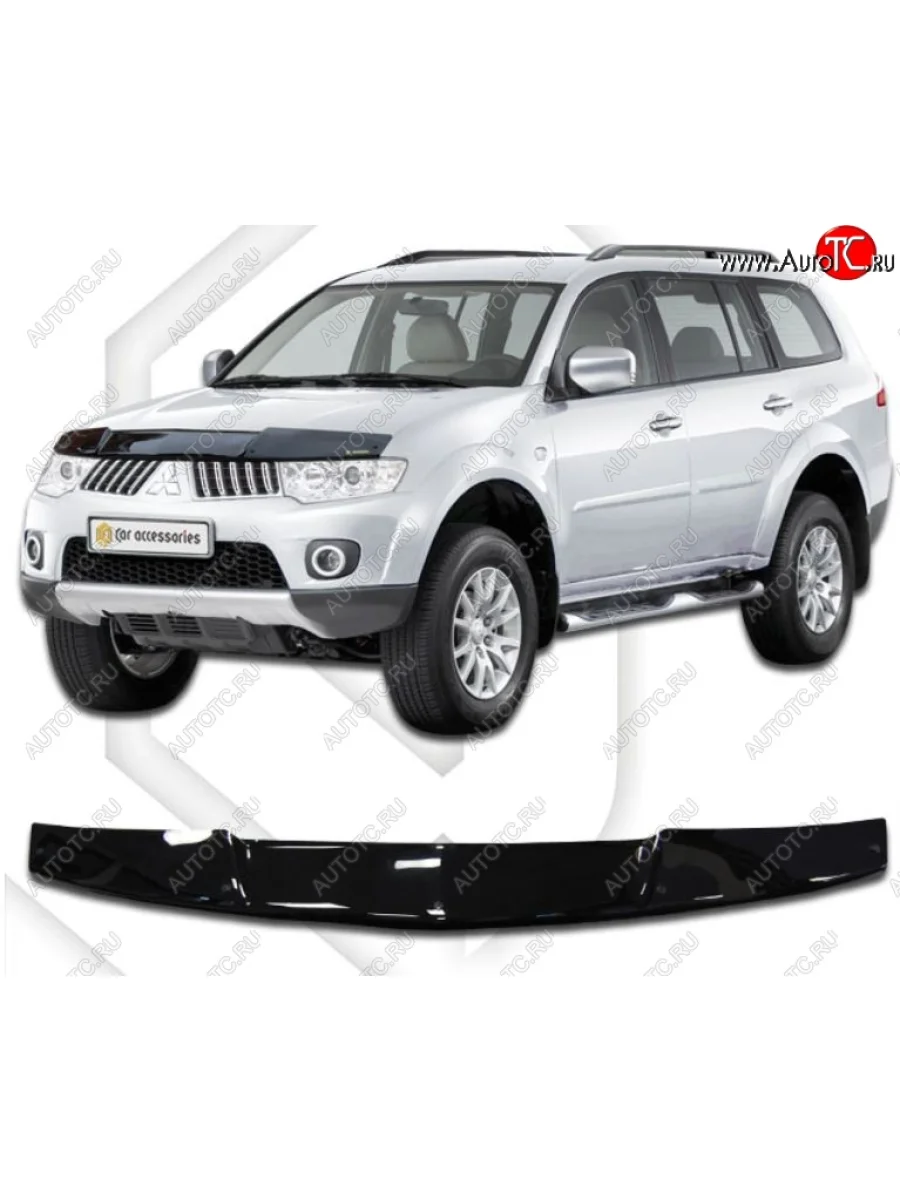 Дефлектор капота CA-Plastic Mitsubishi Pajero Sport PB рестайлинг (2013-2017) (серия Classic черный, Без надписи)  в Перми Пермском крае