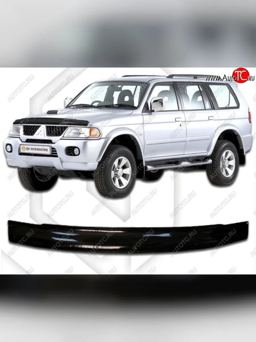 Дефлектор капота CA-Plastic Mitsubishi Pajero Sport PA дорестайлинг (1996-2004) (Classic черный, Без надписи)  в Керчи Республика Крым
