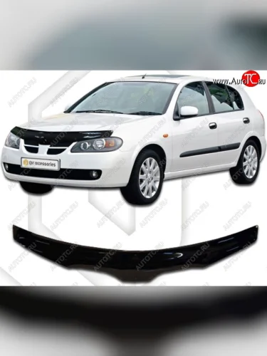 Дефлектор капота CA-Plastic (серия Classic черный) Nissan Almera 2 N16 седан дорестайлинг (2000-2003)