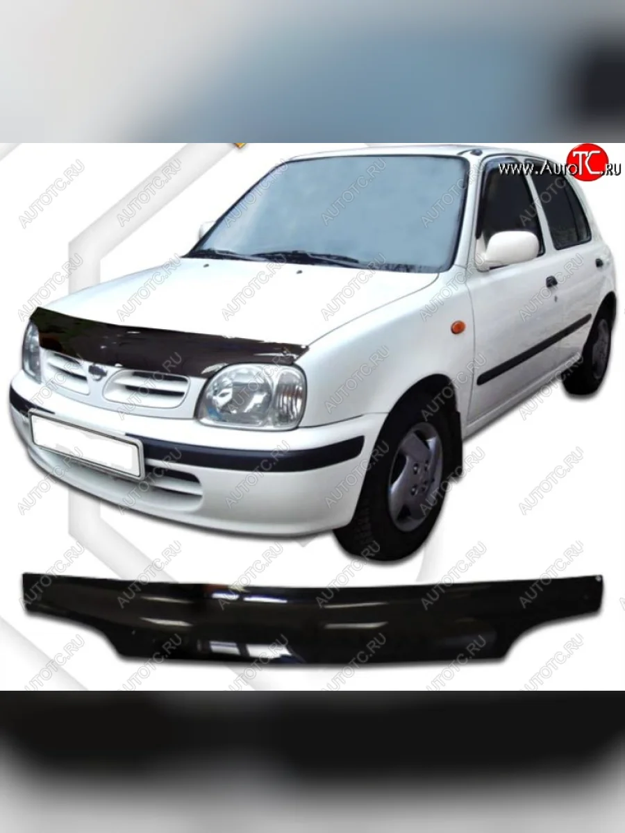 Дефлектор капота CA-Plastic Nissan March K11 хэтчбэк 5 дв. 2-ой рестайлинг (1997-2003) (Classic черный, Без надписи)  в Самаре Самарской области