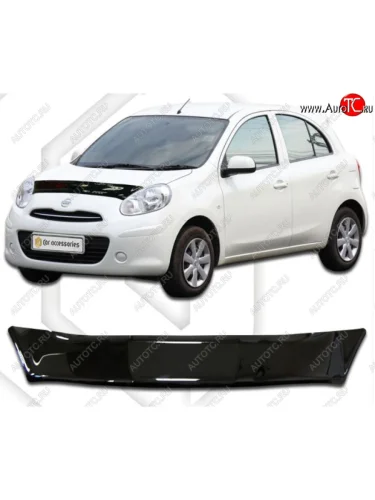 Дефлектор капота CA-Plastic (Classic черный) Nissan Micra K13 5 дв. дорестайлинг (2010-2013)