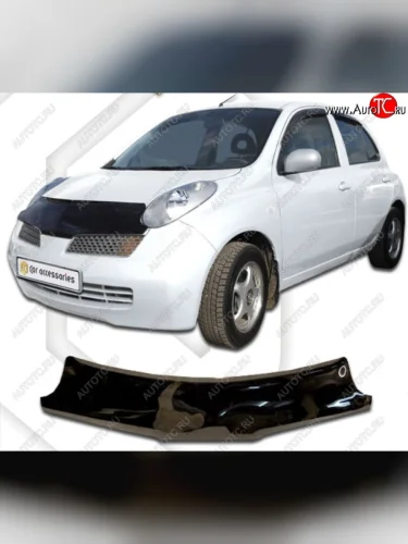 Дефлектор капота (K12) CA-Plastic (Classic черный) Nissan Micra K12 5 дв. дорестайлинг (2002-2005)