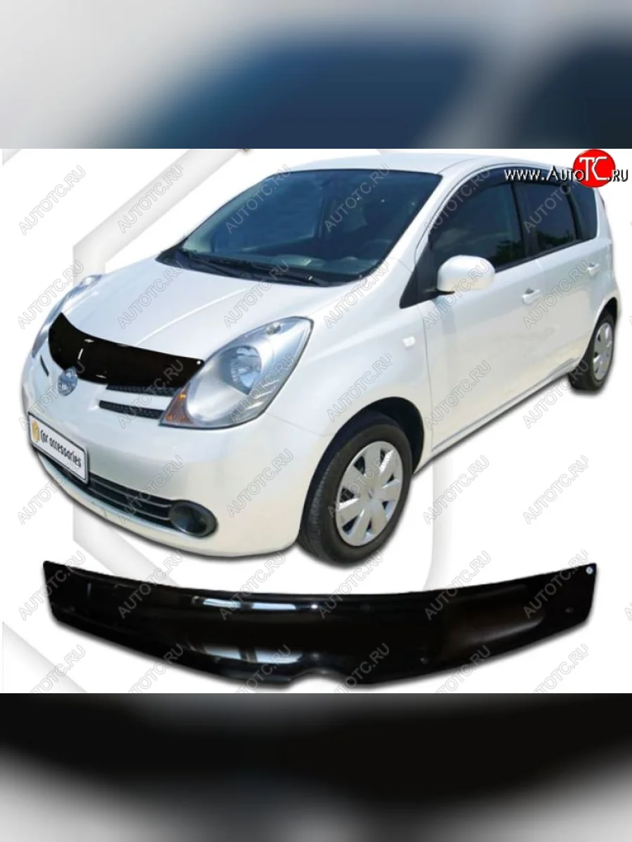 Дефлектор капота (правый руль) CA-Plastic Nissan Note 1 E11 дорестайлинг (2004-2008) (Classic черный, Без надписи)  в Самаре Самарской области