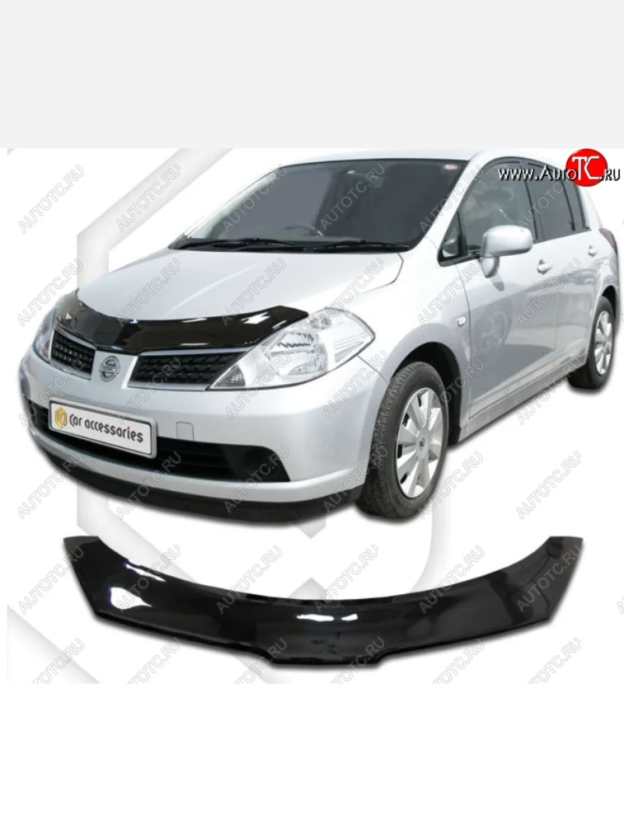 Дефлектор капота CA-Plastic Nissan Tiida 1 C11 хэтчбэк дорестайлинг, Япония (2004-2007) (серия Classic черный, Без надписи)  в Перми Пермском крае