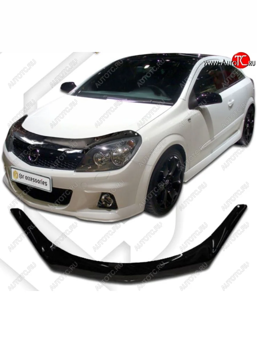 Дефлектор капота CA-Plastic Opel Astra H GTC хэтчбек 3 дв. дорестайлинг (2004-2006) (серия Classic черный, Без надписи)  с доставкой в г. Пермь