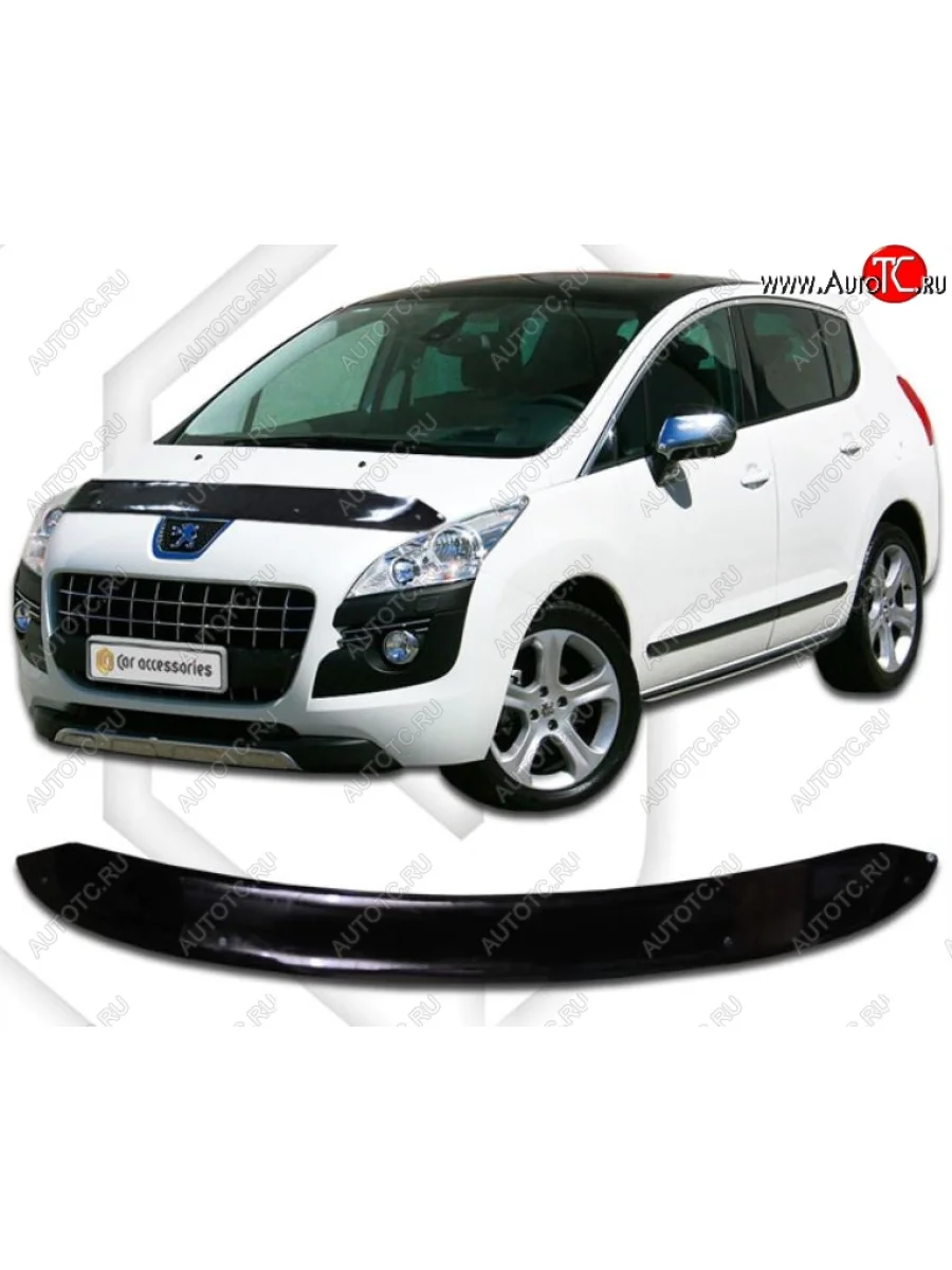Дефлектор капота CA-Plastic Peugeot 3008 дорестайлинг (2009-2013) (Classic черный, Без надписи)  в Керчи Республика Крым