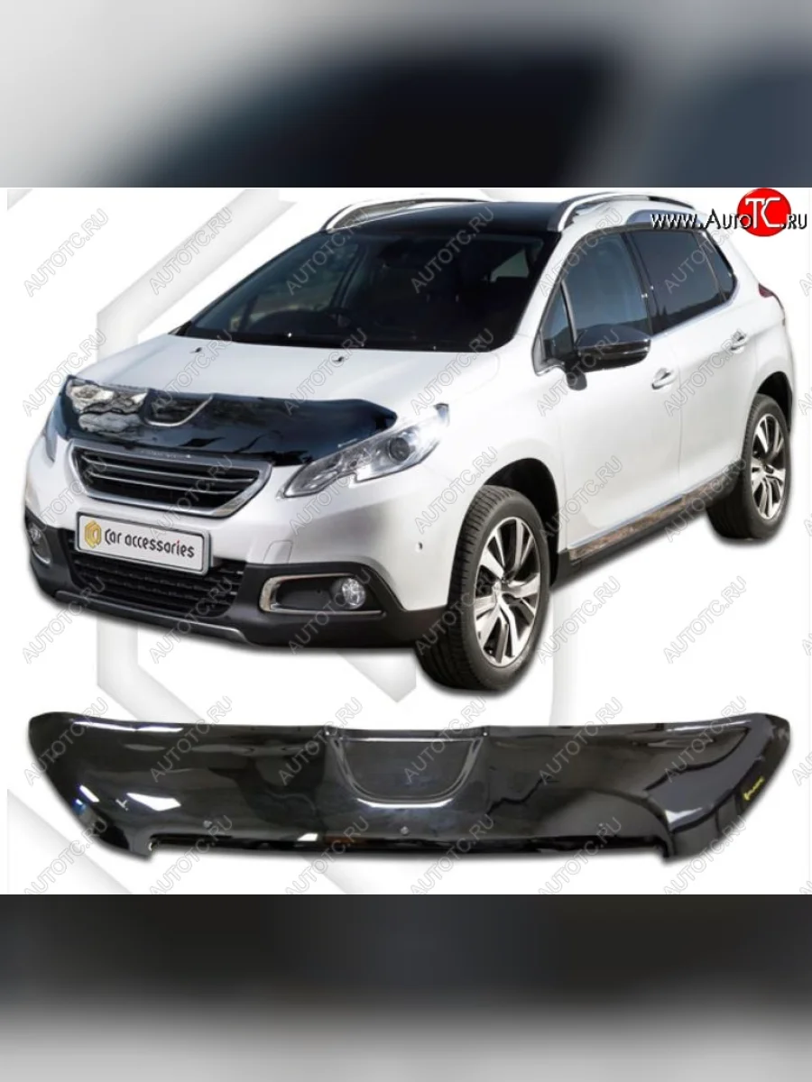 Дефлектор капота CA-Plastic Peugeot 2008  дорестайлинг (2013-2016) (Classic черный, Без надписи)  в Перми Пермском крае