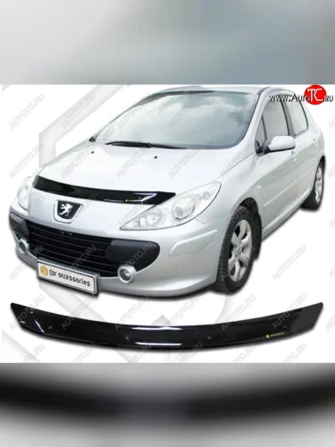 Дефлектор капота CA-Plastic (Classic черный) Peugeot 307 ( хэтчбэк 5 дв.,  хэтчбэк 3 дв.) (2005-2008) рестайлинг