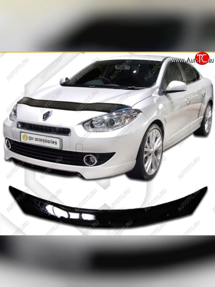 Дефлектор капота CA-Plastic Renault Fluence дорестайлинг (2010-2012) (Classic черный, Без надписи)  в Перми Пермском крае