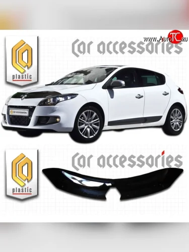 Дефлектор капота CA Plastic (Classic черный) Renault Megane  хэтчбэк 5 дв. (2008-2016) дорестайлинг,  рестайлинг