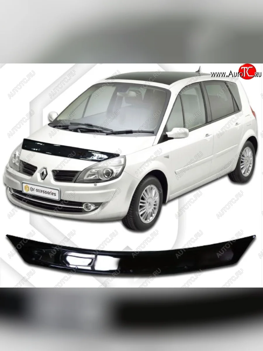 Дефлектор капота CA-Plastic Renault Scenic 2 (2003-2009) (Classic черный, Без надписи)  в Самаре Самарской области