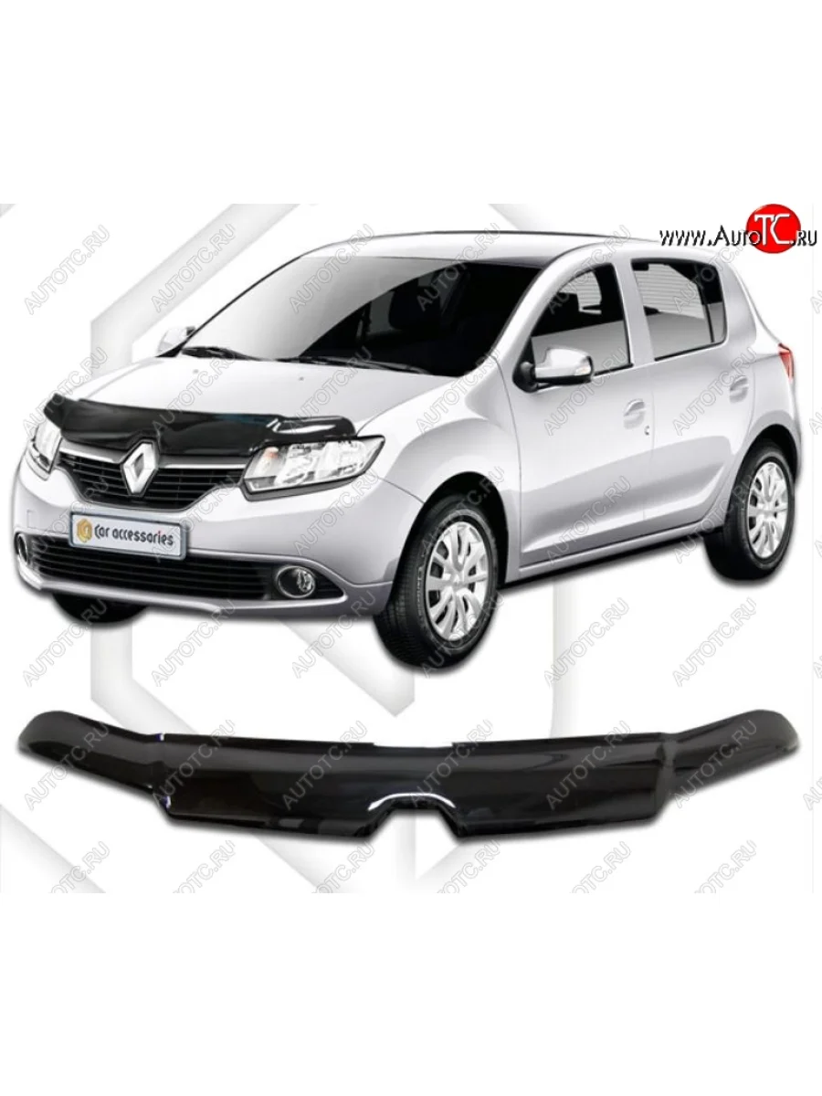 Дефлектор капота CA-Plastic Renault Sandero 2 дорестайлинг (2014-2018) (Classic черный, Без надписи)  в Воронеже Воронежской области