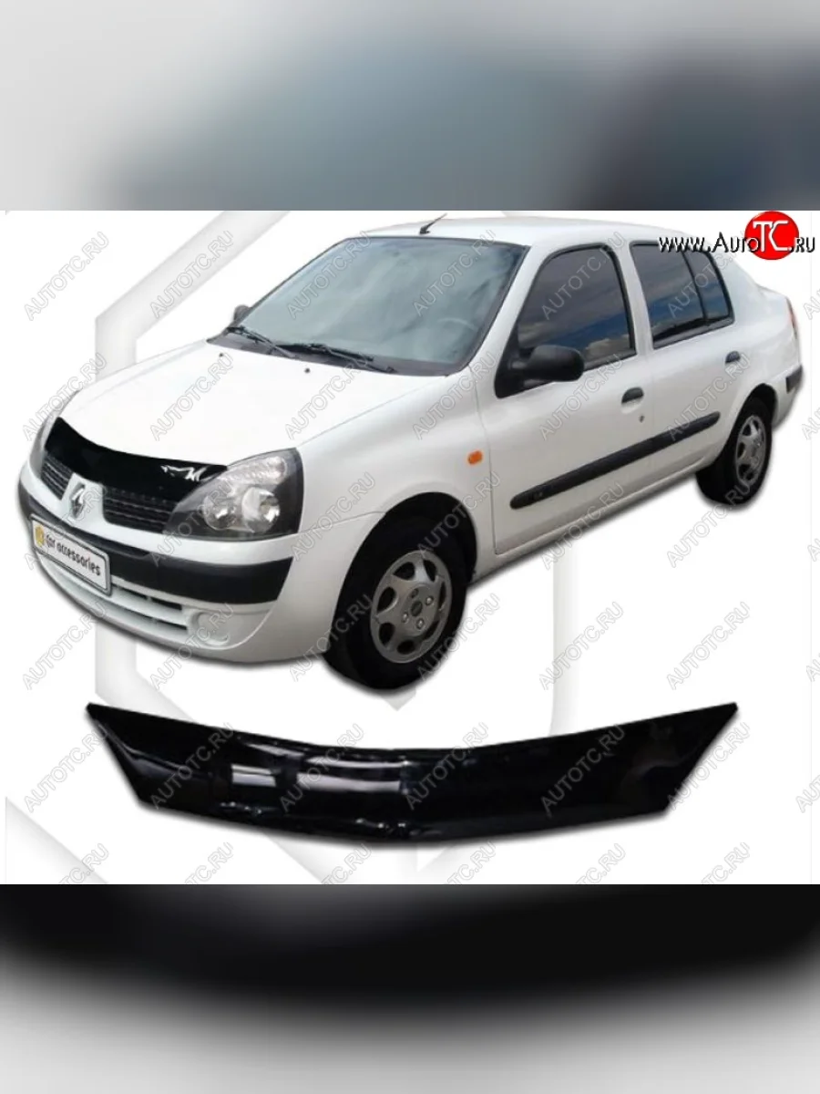 Дефлектор капота CA-Plastic Renault Symbol седан LB 2-ой рестайлинг (2006-2008) (Classic черный, Без надписи)  в Перми Пермском крае