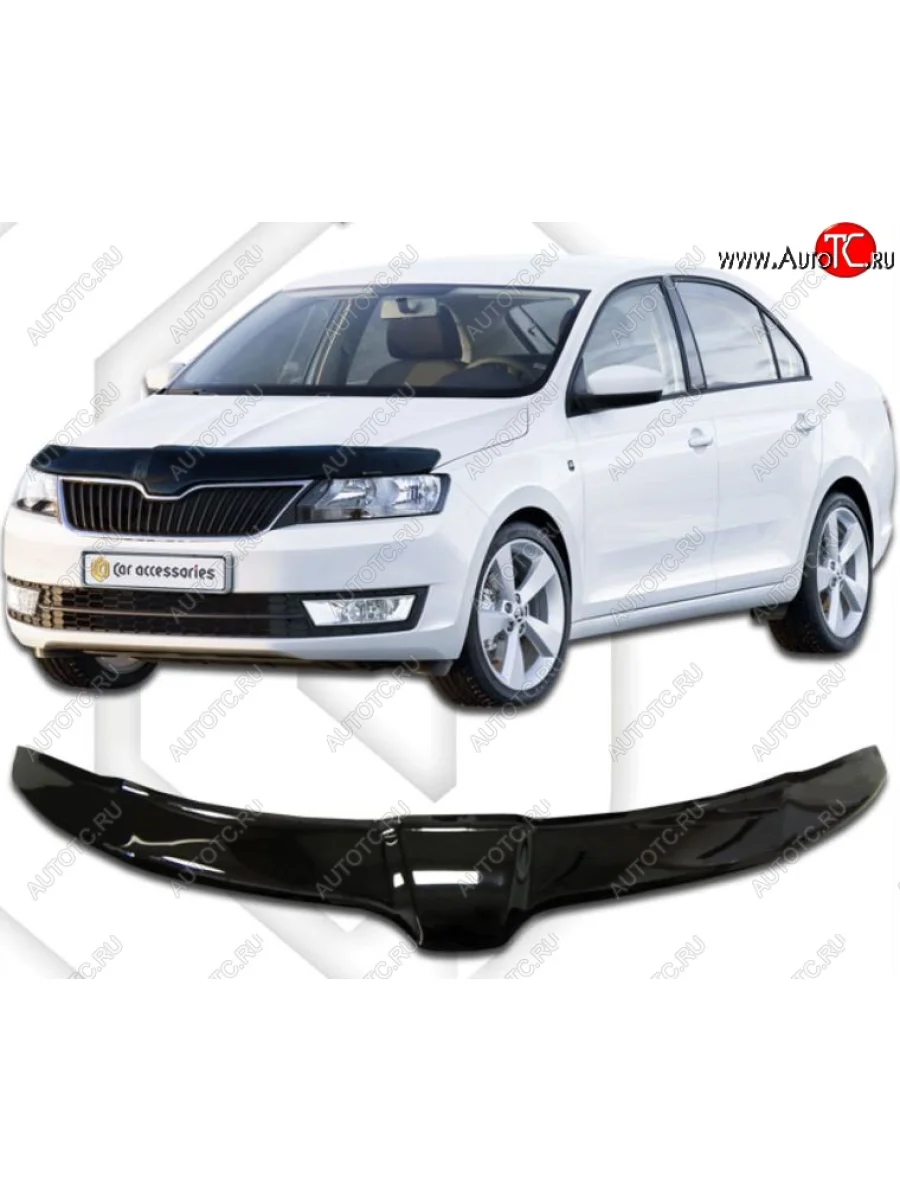 Дефлектор капота CA-Plastic Skoda Rapid NH3 дорестайлинг лифтбэк (2012-2017) (Classic черный, Без хром.молдинга)  в Керчи Республика Крым