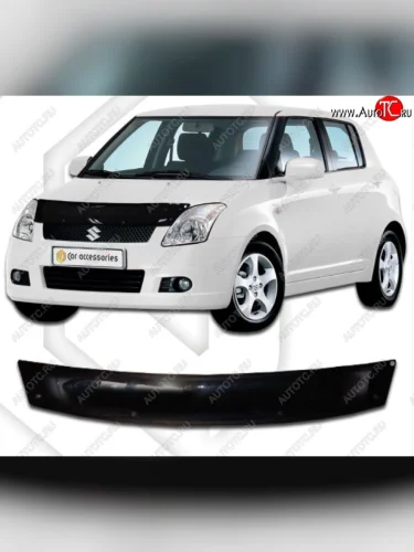 Дефлектор капота CA-Plastic (Classic черный) Suzuki Swift ZC дорестайлинг, хэтчбэк 5 дв. (2003-2008)
