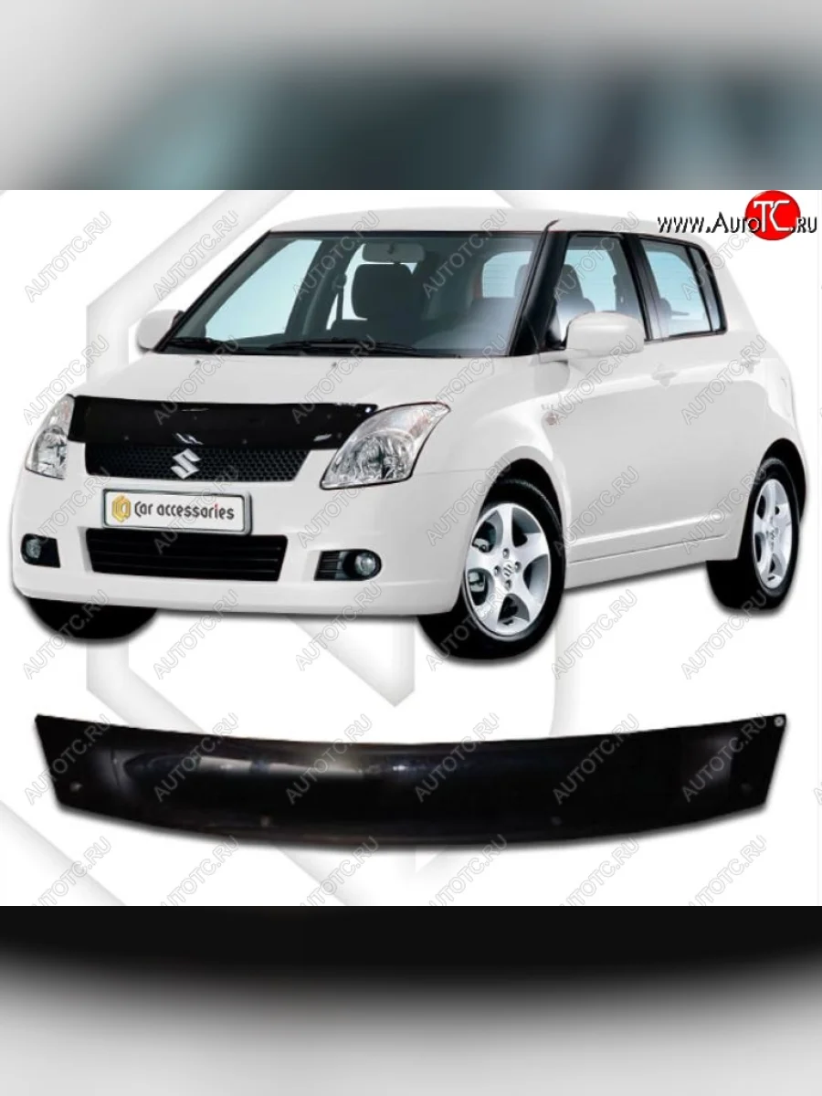Дефлектор капота CA-Plastic Suzuki Swift ZC дорестайлинг, хэтчбэк 5 дв. (2003-2008) (Classic черный, Без надписи)  с доставкой в г. Керчь