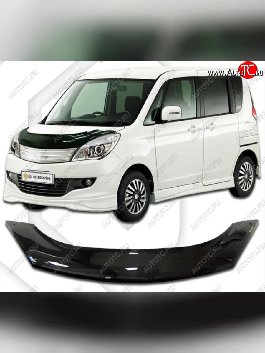 Дефлектор капота CA-Plastic Suzuki Solio дорестайлинг (2010-2013) (Classic черный, Без надписи)  в Керчи Республика Крым