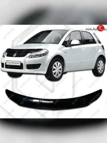Дефлектор капота (левый руль) CA-Plastic (Classic черный) Suzuki SX4 YA21S,YB21S дорестайлинг, хэтчбэк (2006-2011)