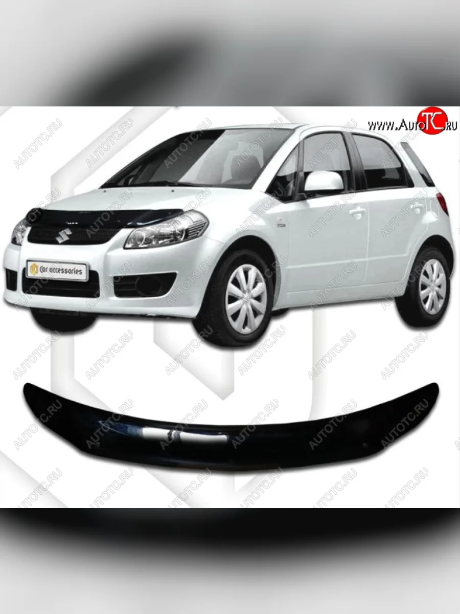 Дефлектор капота (левый руль) CA-Plastic Suzuki SX4 YA21S,YB21S дорестайлинг, хэтчбэк (2006-2011) (Classic черный, Без надписи)  в Перми Пермском крае