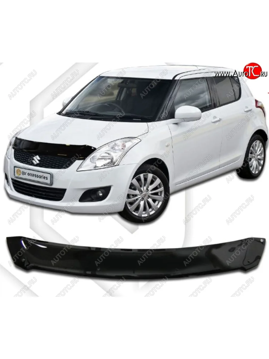 Дефлектор капота CA-Plastic Suzuki Swift ZC72S дорестайлинг, хэтчбэк 5 дв. (2010-2013) (Classic черный, Без надписи)  с доставкой в г. Керчь