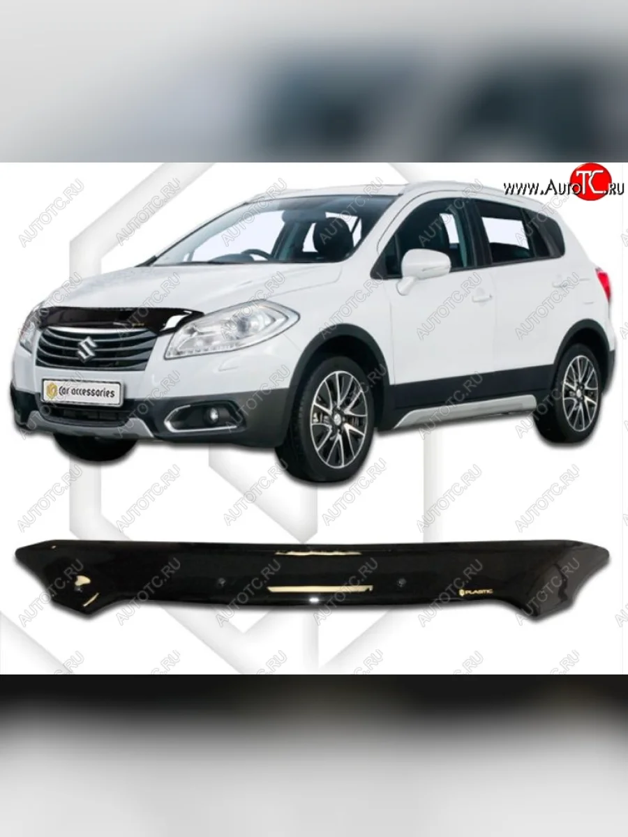 Дефлектор капота CA-Plastic Suzuki SX4 JYB, JYA хэтчбэк дорестайлинг (2013-2016) (Classic черный, Без надписи)  в Керчи Республика Крым