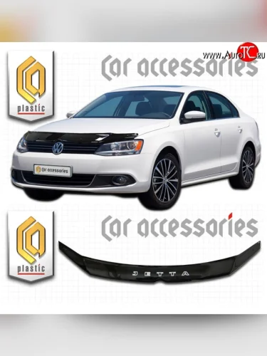 Дефлектор капота CA Plastic (Classic черный) Volkswagen Jetta A6 седан дорестайлинг (2011-2015)