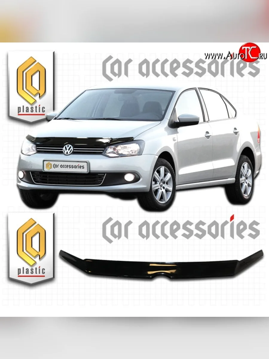 Дефлектор капота CA Plastic Volkswagen Polo Mk5 6R,6C,61 хэтчбек 5 дв. дорестайлинг (2009-2015) (Classic черный, Без надписи)  в Самаре Самарской области