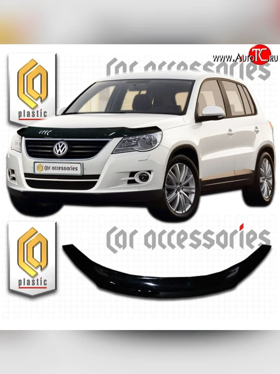 Дефлектор капота CA Plastic Volkswagen Tiguan NF дорестайлинг (2006-2011) (Classic черный, Без надписи)  в Воронеже Воронежской области