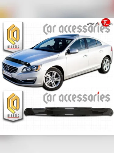 Дефлектор капота CA Plastic (Classic черный) Volvo S60  FS седан (2013-2018) рестайлинг