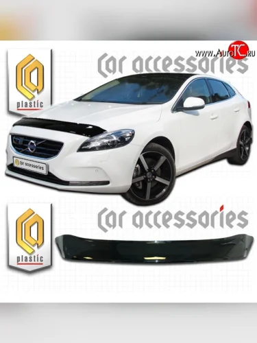 Дефлектор капота CA Plastic (Classic черный) Volvo V40 хэтчбэк дорестайлинг (2012-2017)