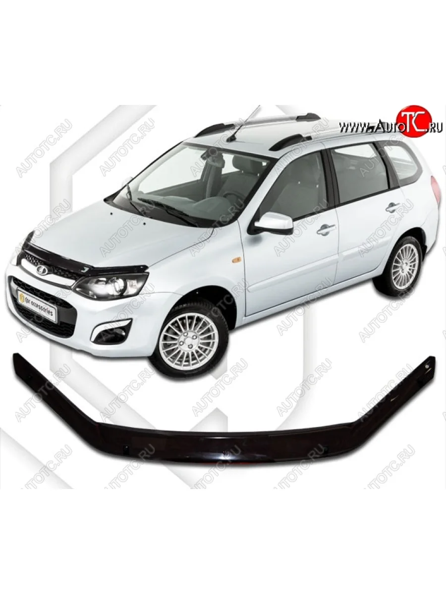 Дефлектор капота CA-Plastic Лада ВАЗ Калина 2192 хэтчбек (2013-2018) (Classic черный, Без надписи)  в Самаре Самарской области