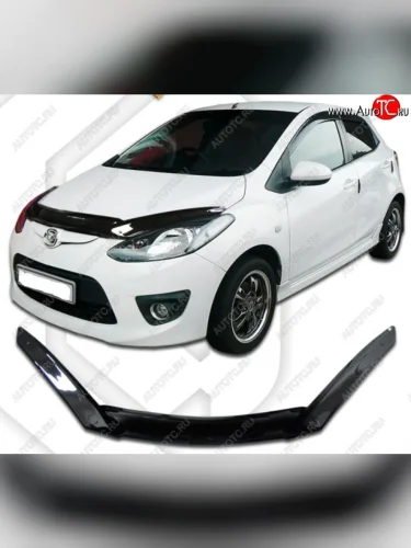 Дефлектор капота (exclusive) CA-Plastic (Classic черный) Mazda 2 2 DE хэтчбэк 5 дв. дорестайлинг (2007-2010)