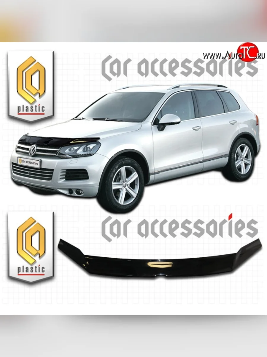 Дефлектор капота CA Plastic exclusive Volkswagen Touareg 2 NF дорестайлинг (2010-2014) (Classic черный, Без надписи)  в Керчи Республика Крым